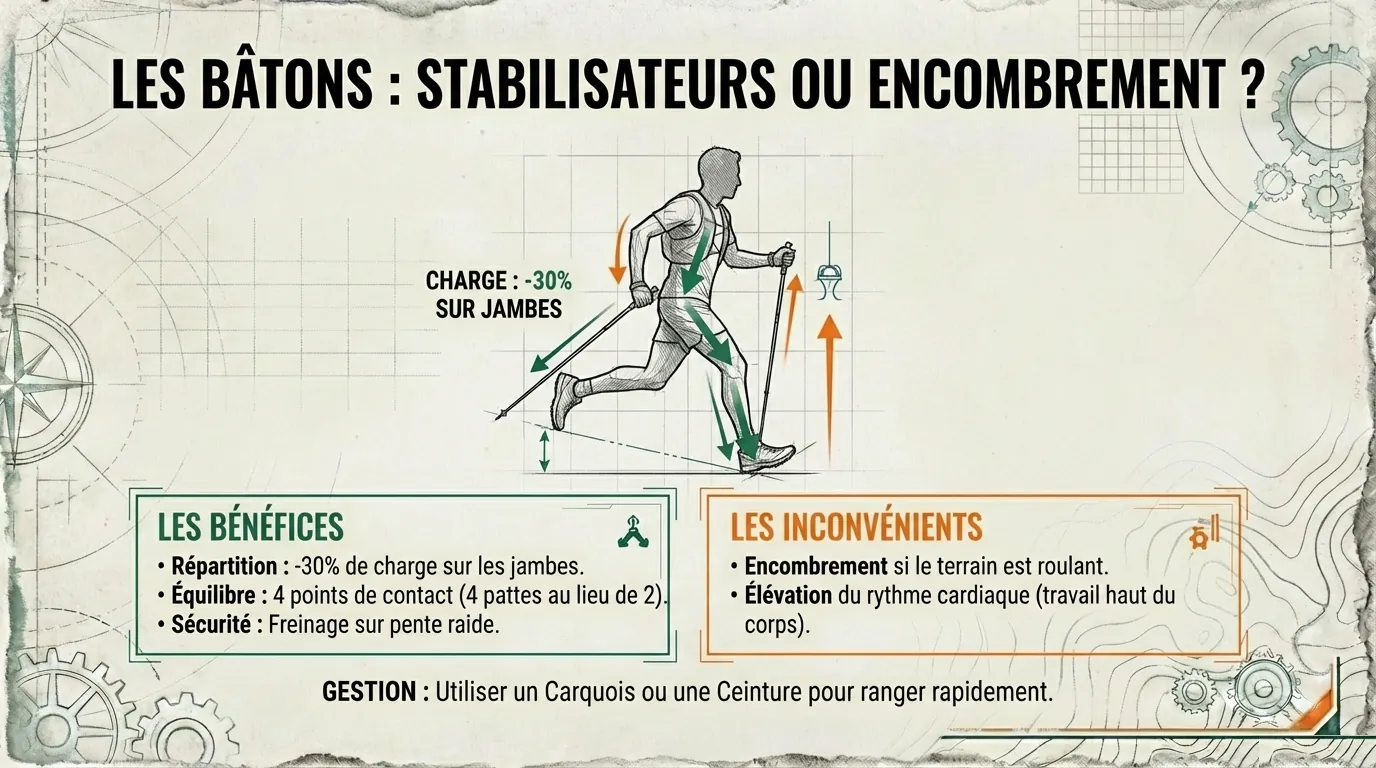 Bâtons en descente : bénéfices et inconvénients