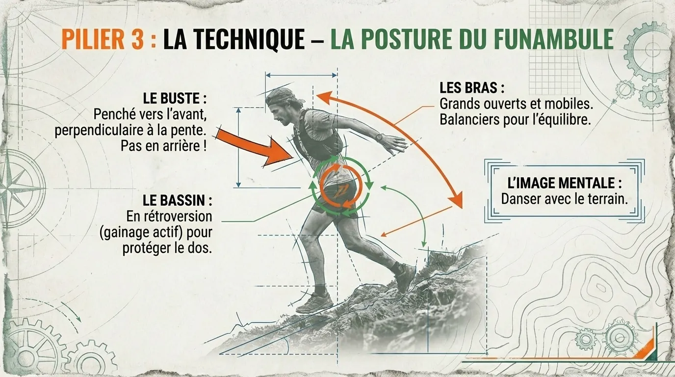 La posture du funambule en descente