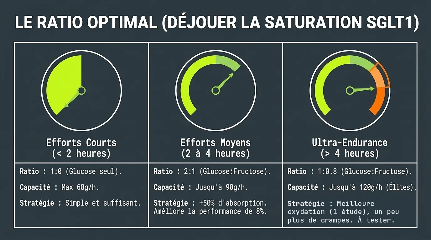 Le ratio optimal glucose-fructose selon la durée